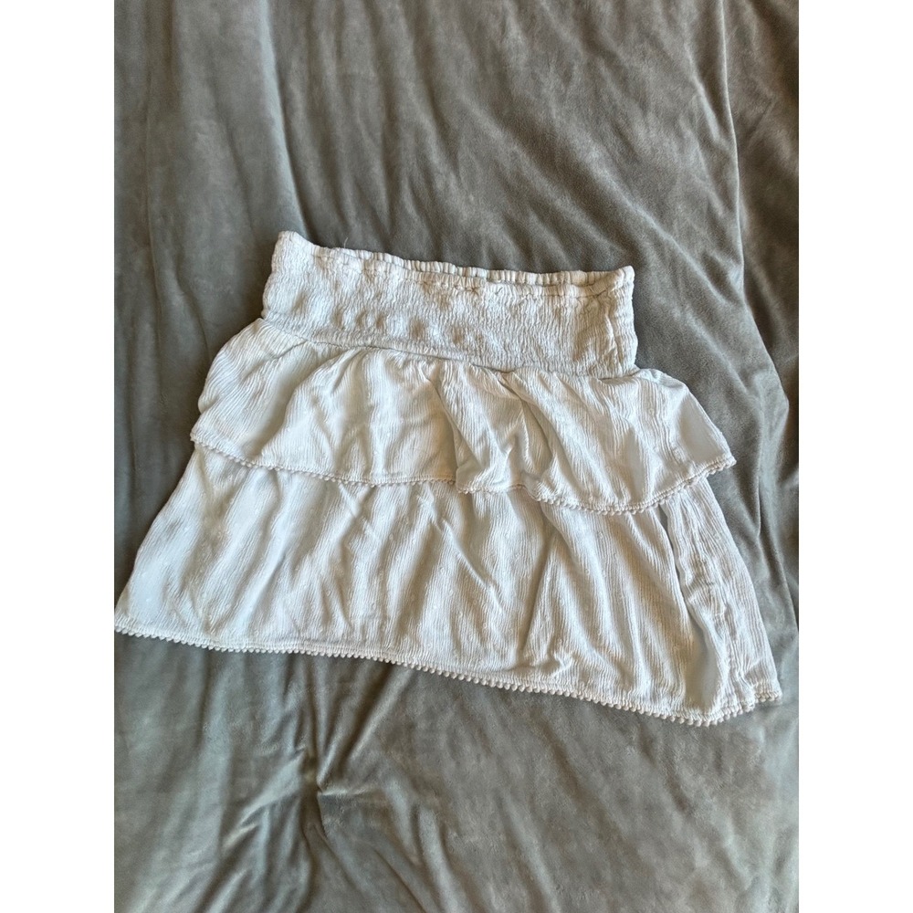 Sim & Sam Womens White Strapless Smocked Tiered Ruffle Pom Pom Trim Tube Top S